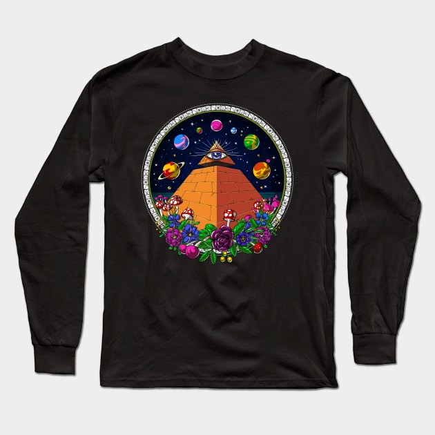 Psychedelic Egyptian Pyramids Long Sleeve T-Shirt by underheaven